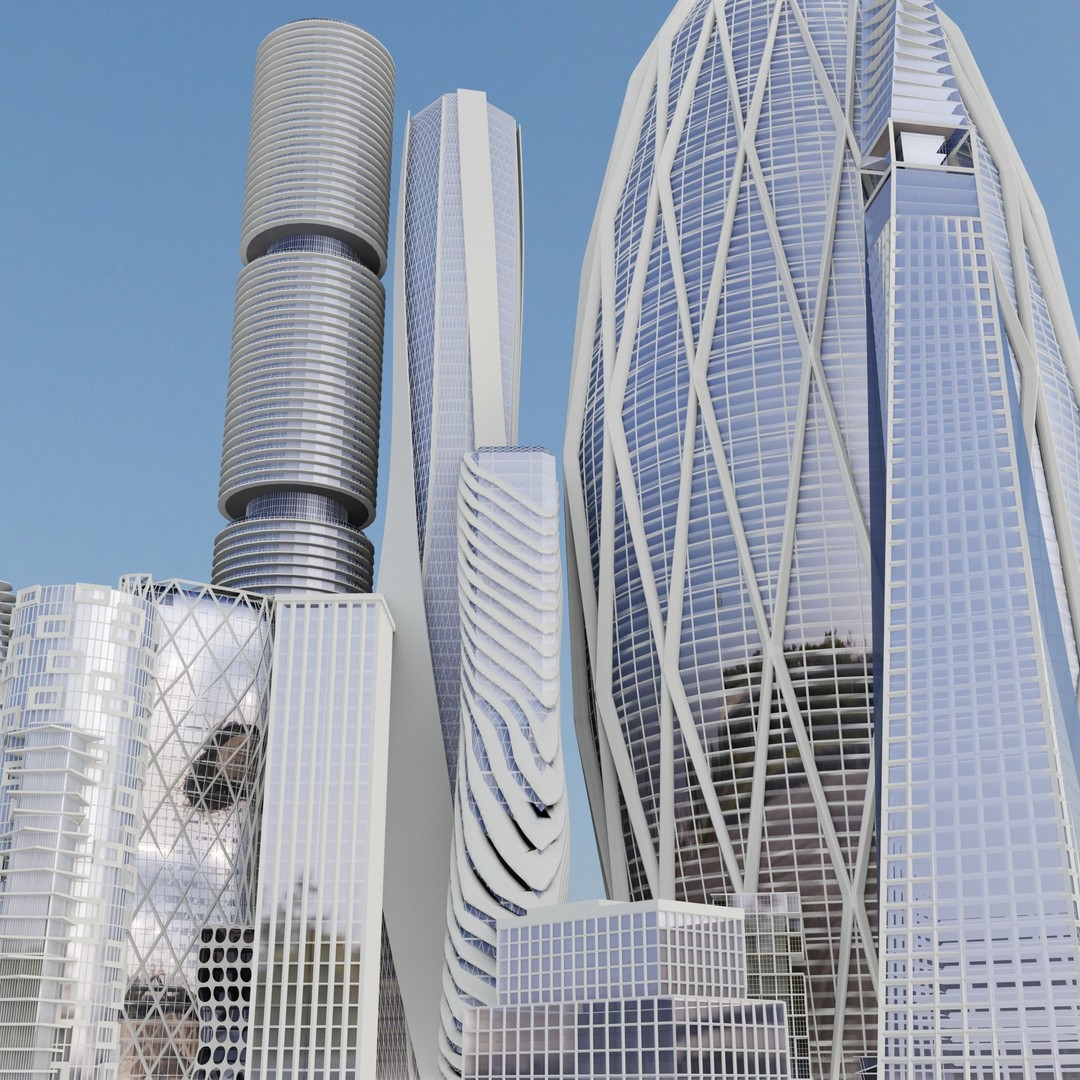 Futuristic City 3D Model – High Poly Architectural Asset, FBX, OBJ - View 13