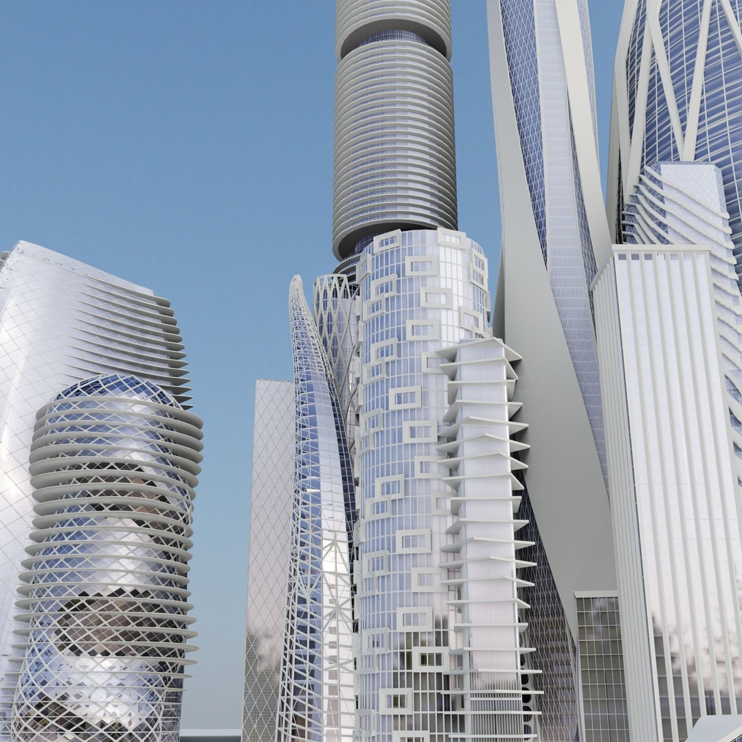 Futuristic City 3D Model – High Poly Architectural Asset, FBX, OBJ - View 16