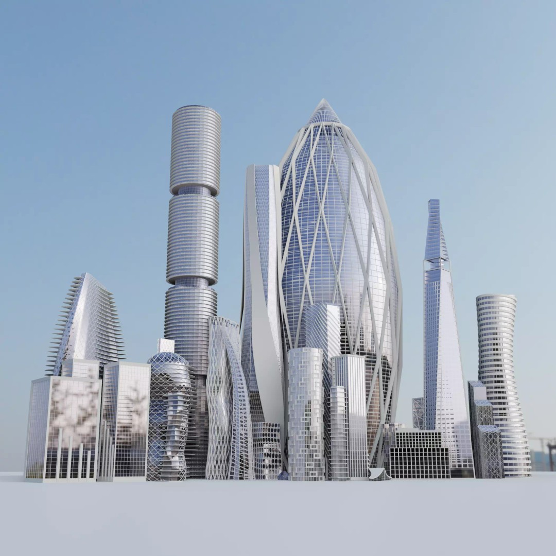 Futuristic City 3D Model – High Poly Architectural Asset, FBX, OBJ - View 2