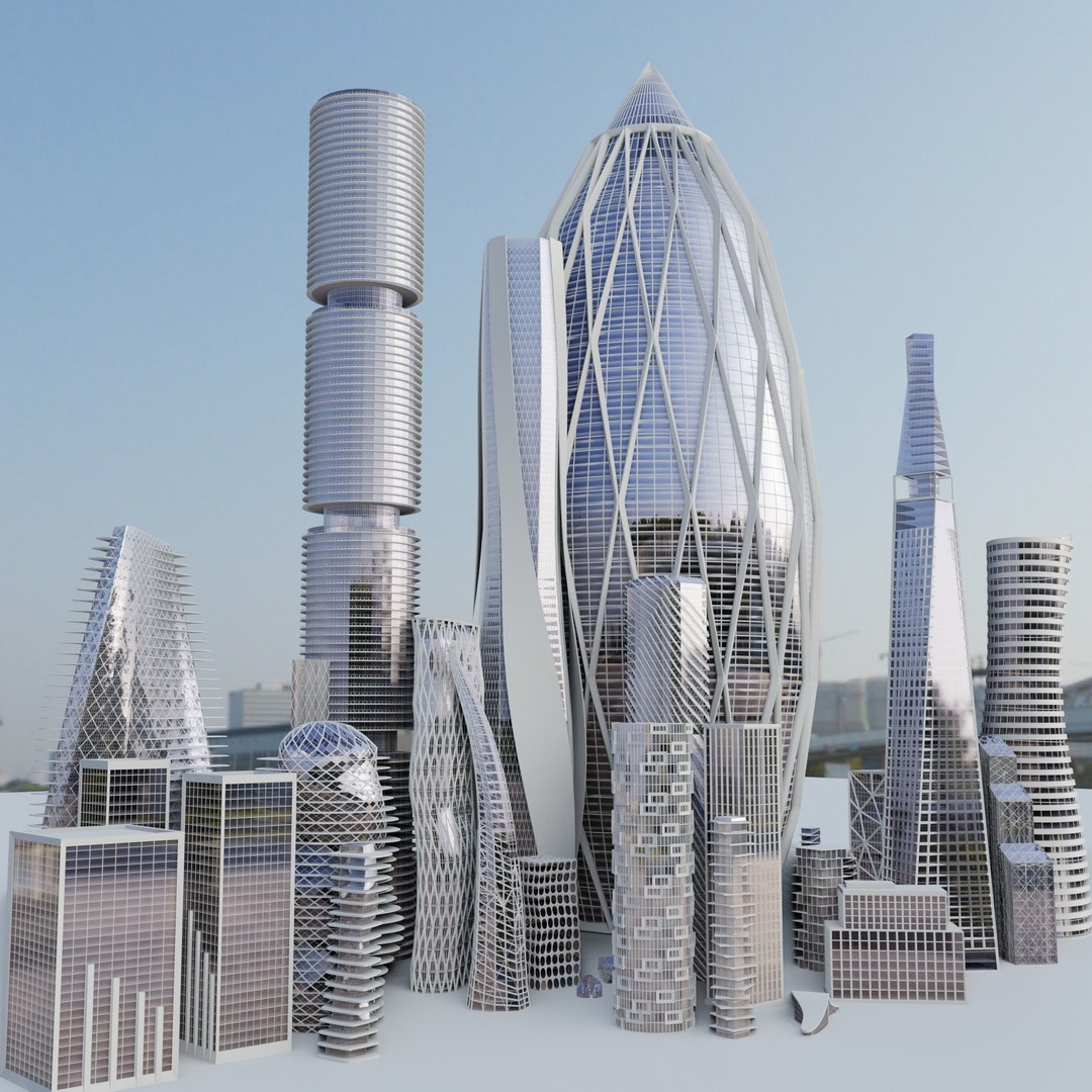 Futuristic City 3D Model – High Poly Architectural Asset, FBX, OBJ - View 3