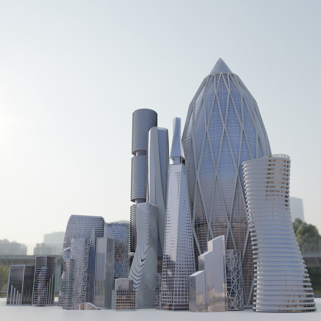 Futuristic City 3D Model – High Poly Architectural Asset, FBX, OBJ - View 4