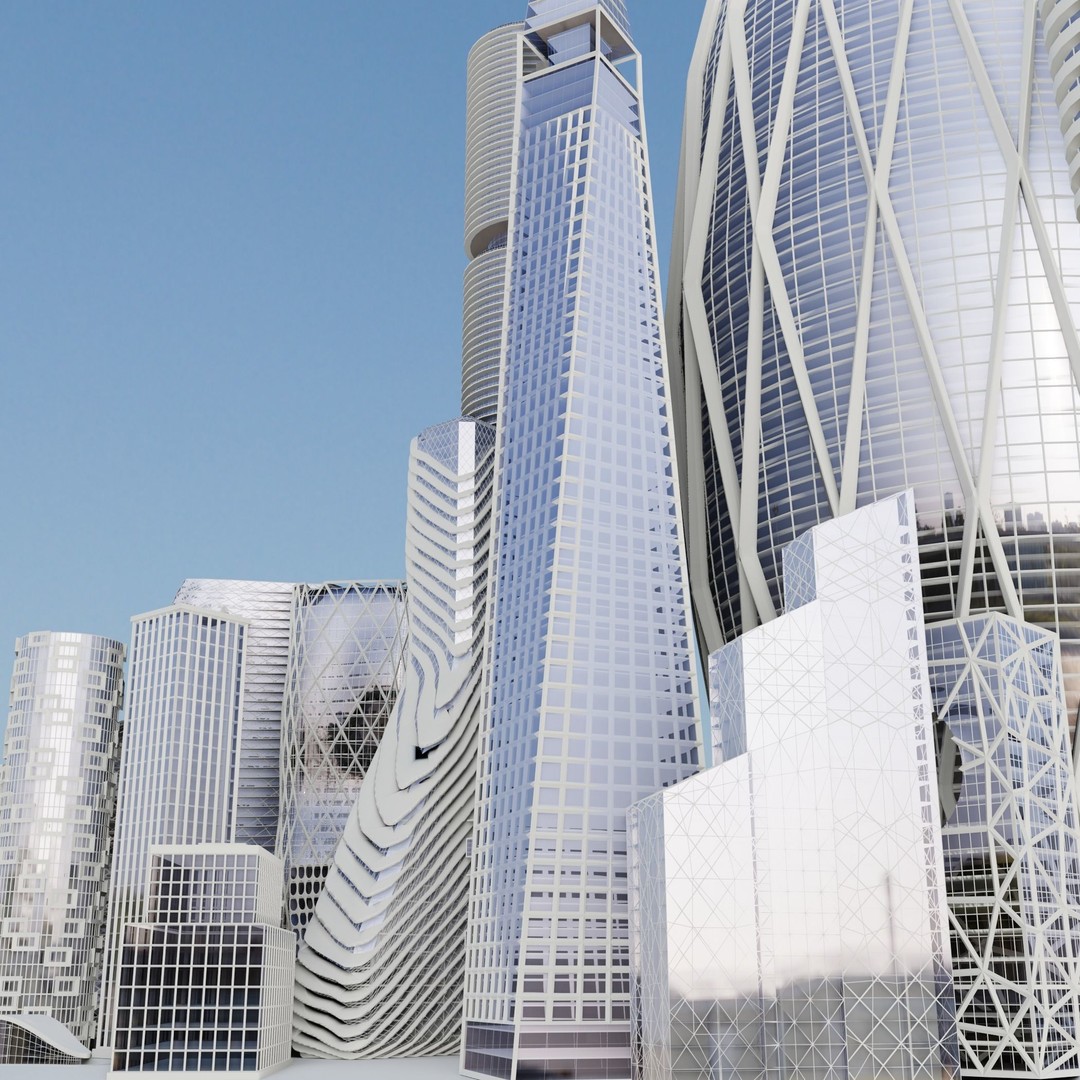 Futuristic City 3D Model – High Poly Architectural Asset, FBX, OBJ - View 5