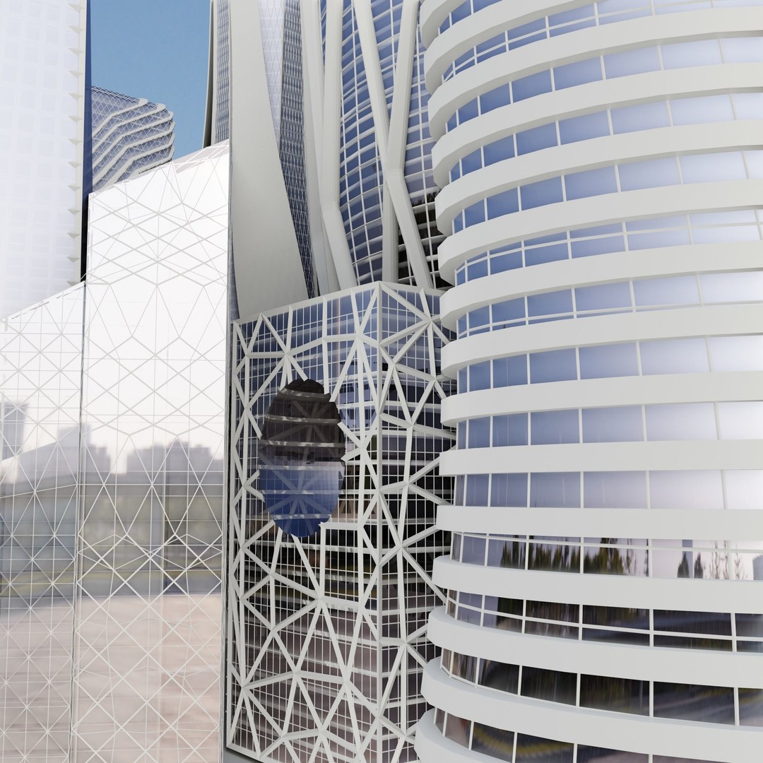 Futuristic City 3D Model – High Poly Architectural Asset, FBX, OBJ - View 6