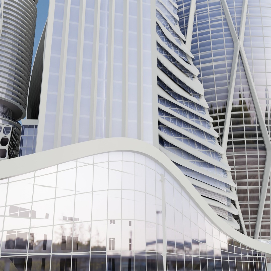 Futuristic City 3D Model – High Poly Architectural Asset, FBX, OBJ - View 7