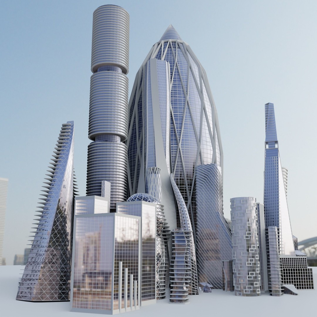 Futuristic City 3D Model – High Poly Architectural Asset, FBX, OBJ - View 9
