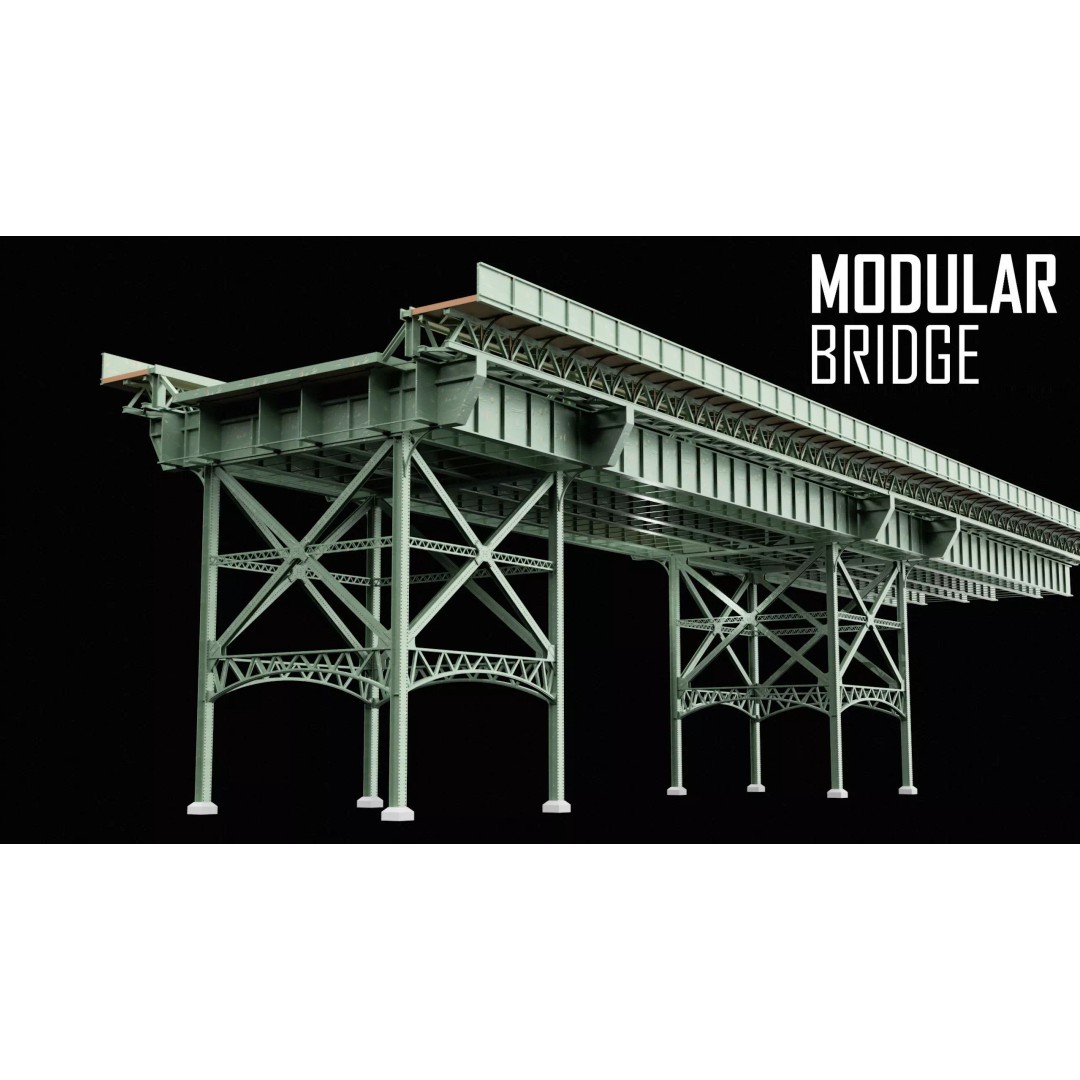 Modular Steel Bridge 3D Model – Game Ready, Blender, FBX Formats - View 2