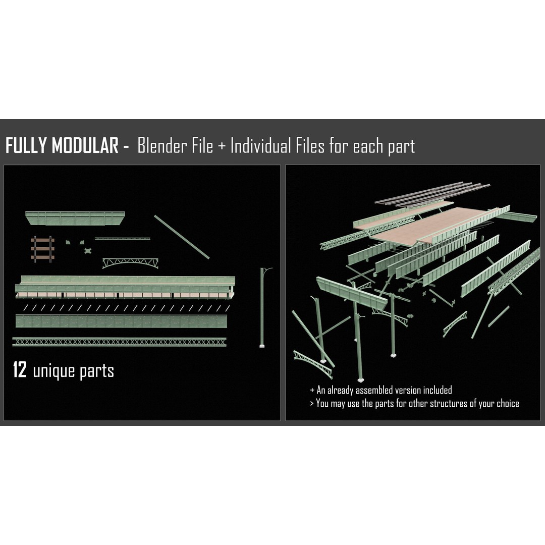 Modular Steel Bridge 3D Model – Game Ready, Blender, FBX Formats - View 4