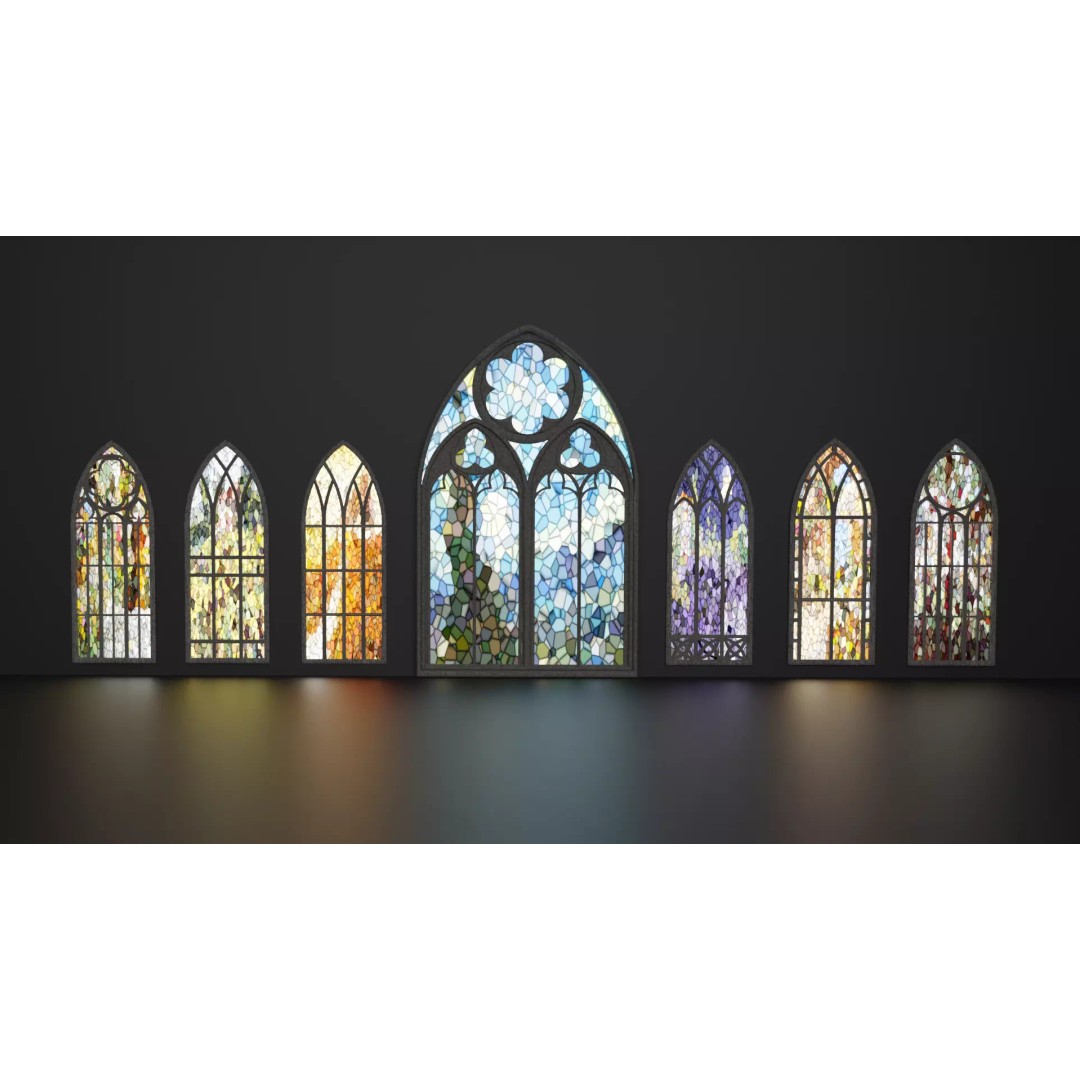 Gothic Church Windows 3D Model – Low Poly PBR Architectural Asset - View 2