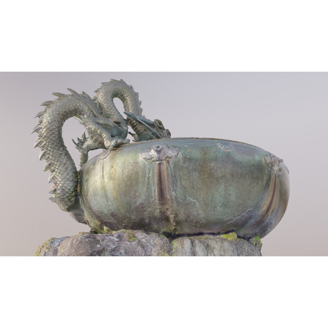 Japanese Dragon Fountain 3D Model – Low Poly PBR Architectural Asset, Blender - View 11