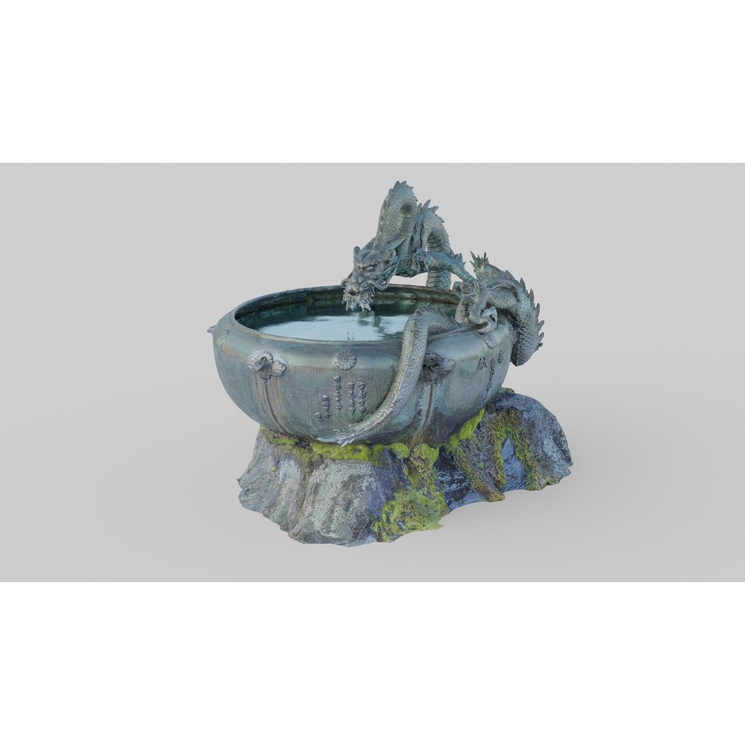 Japanese Dragon Fountain 3D Model – Low Poly PBR Architectural Asset, Blender - View 12