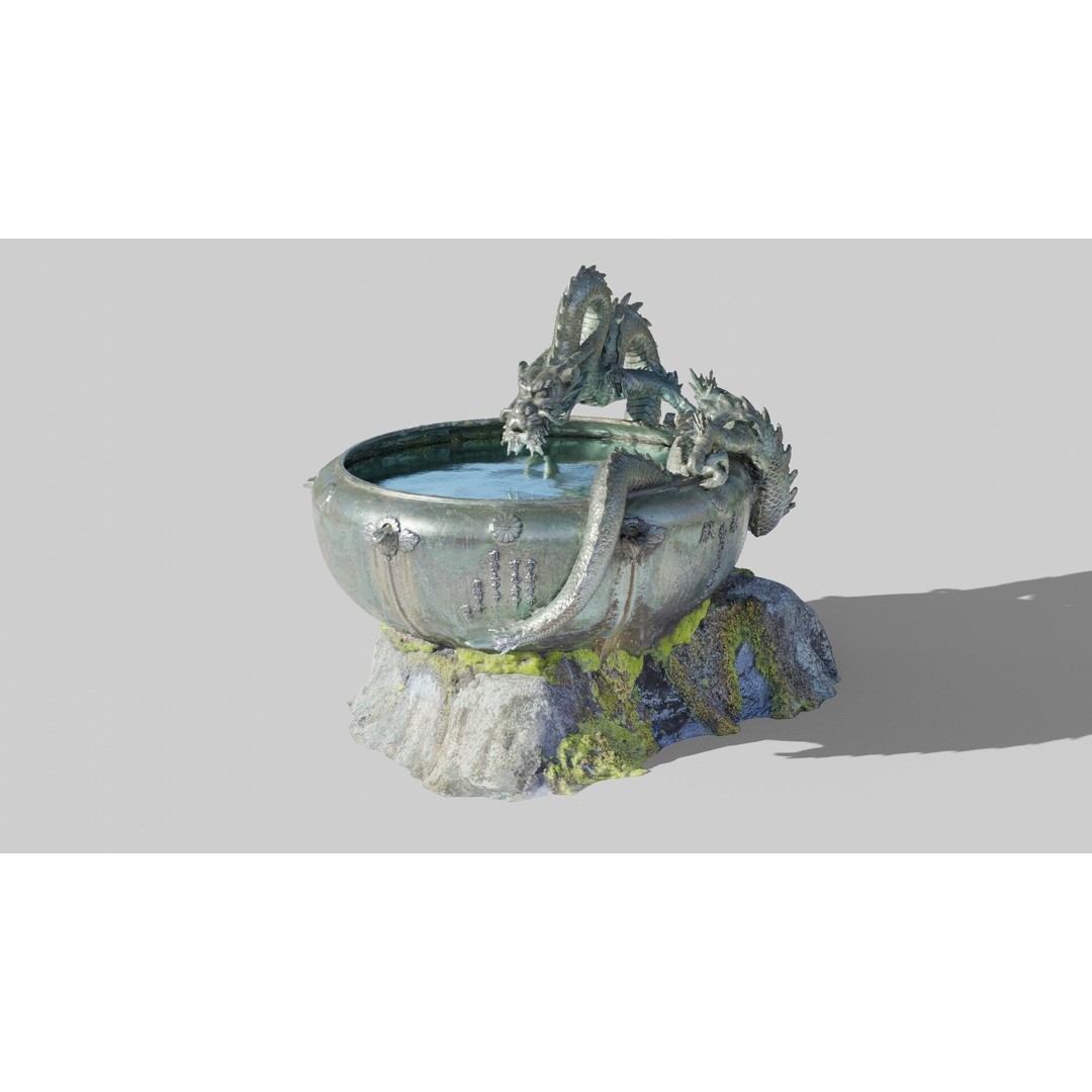 Japanese Dragon Fountain 3D Model – Low Poly PBR Architectural Asset, Blender - View 13