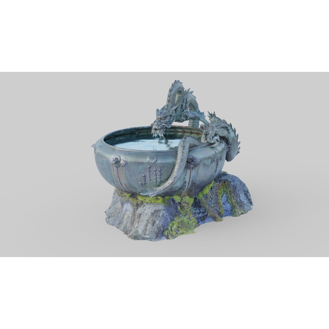 Japanese Dragon Fountain 3D Model – Low Poly PBR Architectural Asset, Blender - View 14