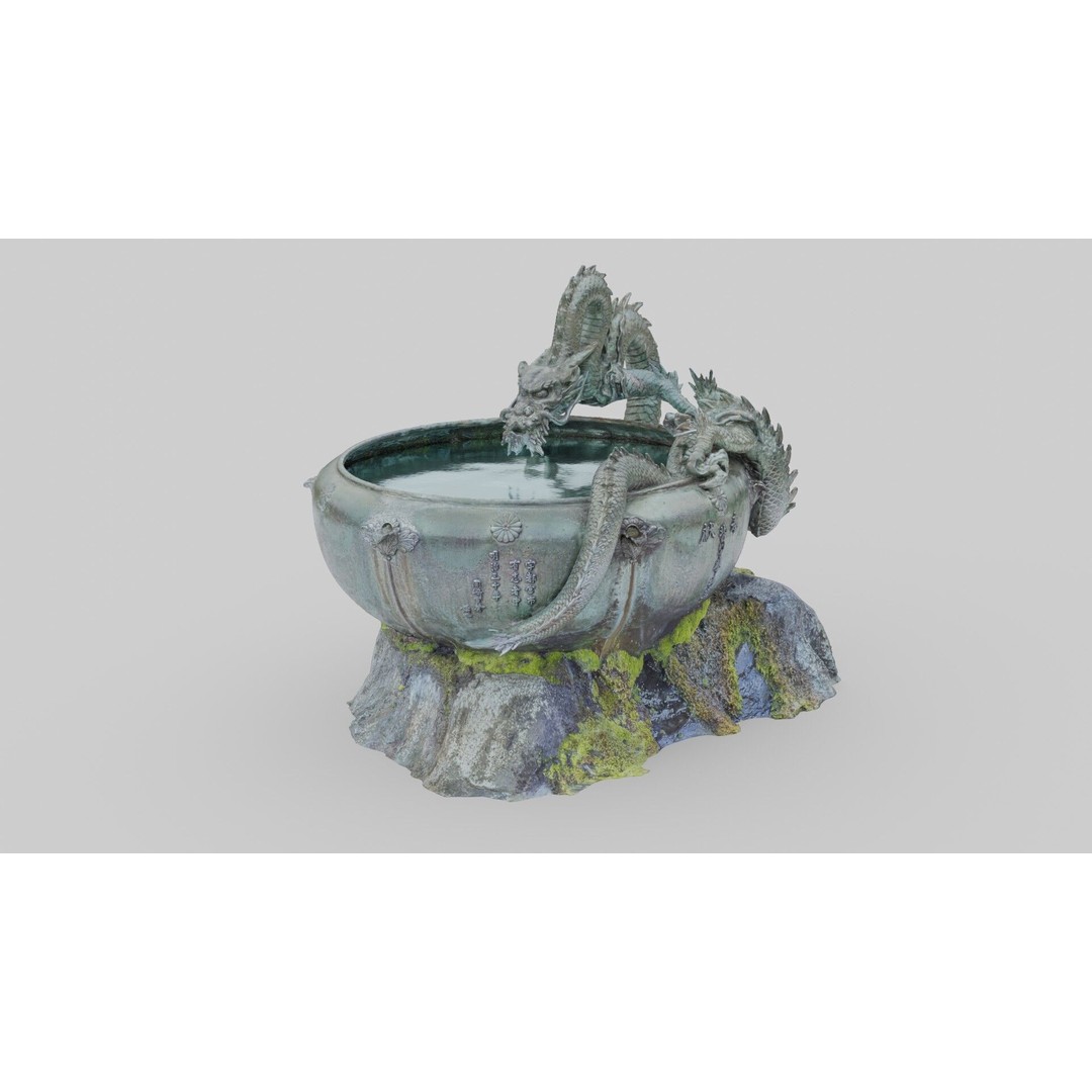 Japanese Dragon Fountain 3D Model – Low Poly PBR Architectural Asset, Blender - View 15