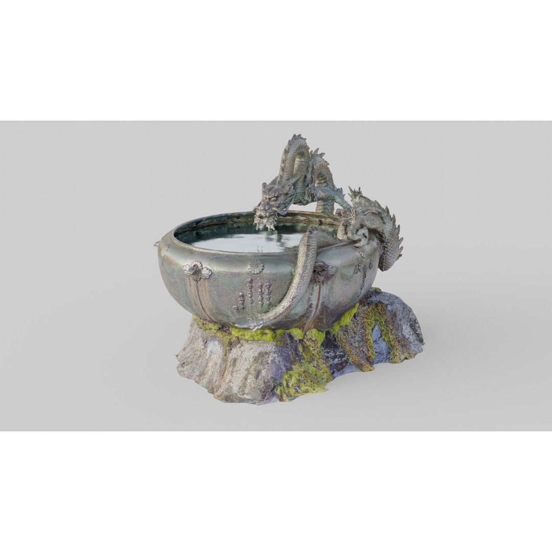 Japanese Dragon Fountain 3D Model – Low Poly PBR Architectural Asset, Blender - View 17