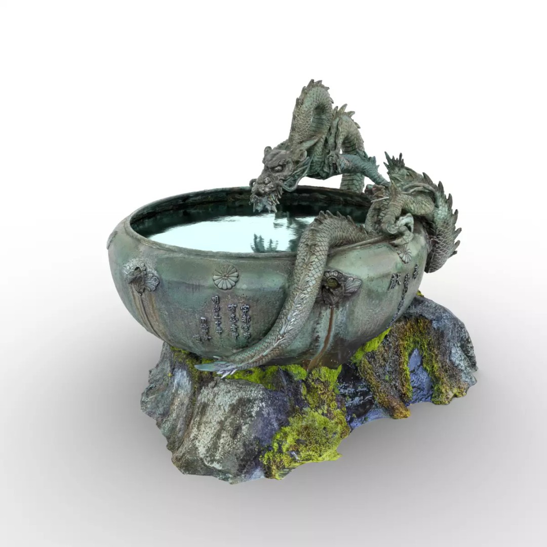 Japanese Dragon Fountain 3D Model – Low Poly PBR Architectural Asset, Blender - View 2