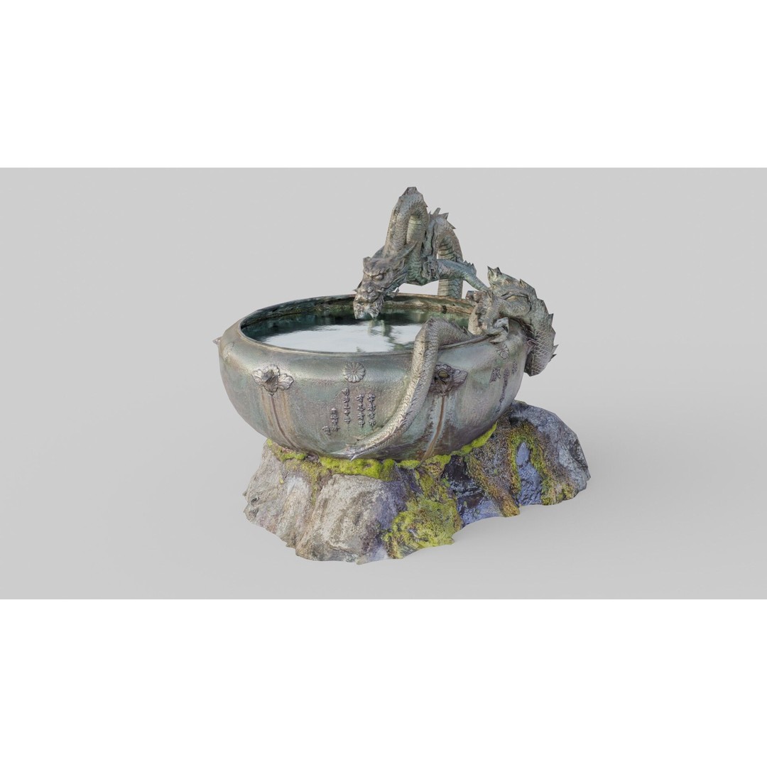 Japanese Dragon Fountain 3D Model – Low Poly PBR Architectural Asset, Blender - View 21