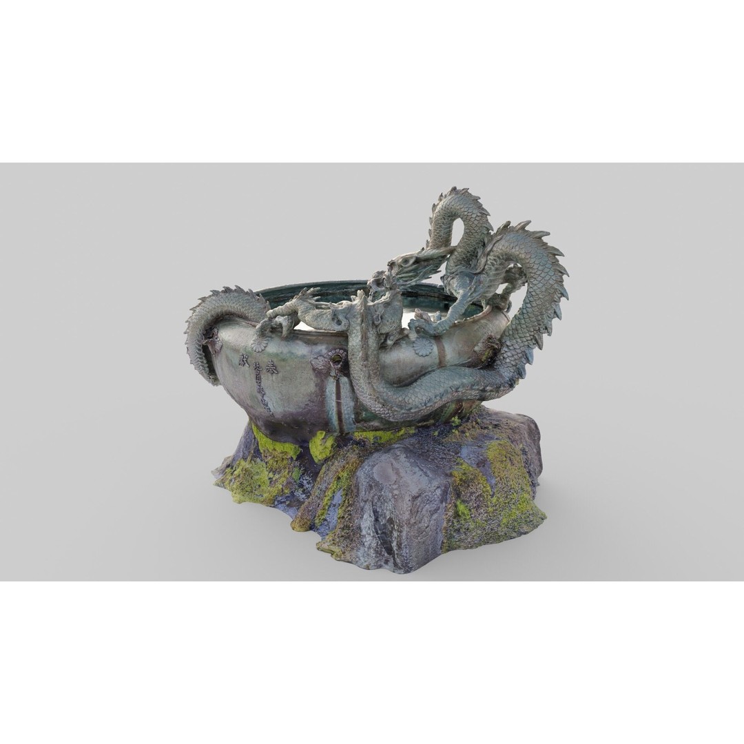 Japanese Dragon Fountain 3D Model – Low Poly PBR Architectural Asset, Blender - View 23