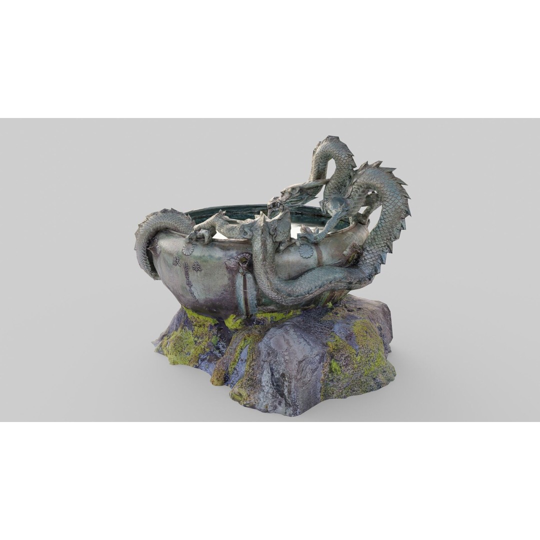 Japanese Dragon Fountain 3D Model – Low Poly PBR Architectural Asset, Blender - View 27