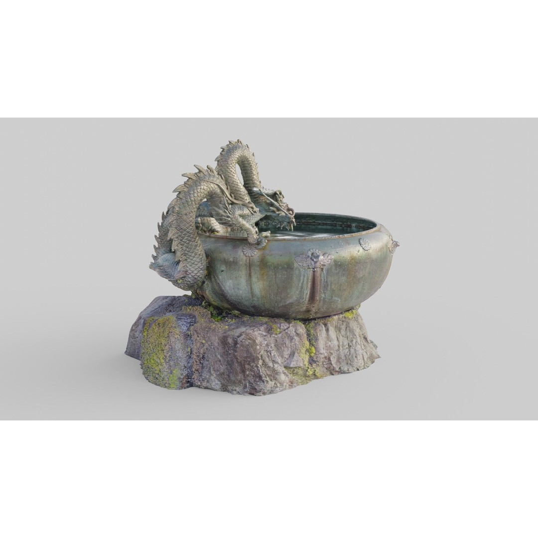 Japanese Dragon Fountain 3D Model – Low Poly PBR Architectural Asset, Blender - View 29