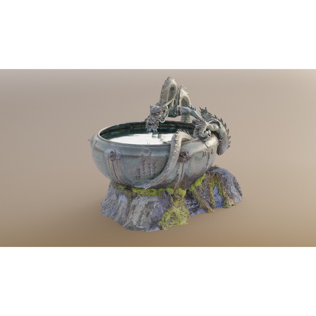 Japanese Dragon Fountain 3D Model – Low Poly PBR Architectural Asset, Blender - View 3