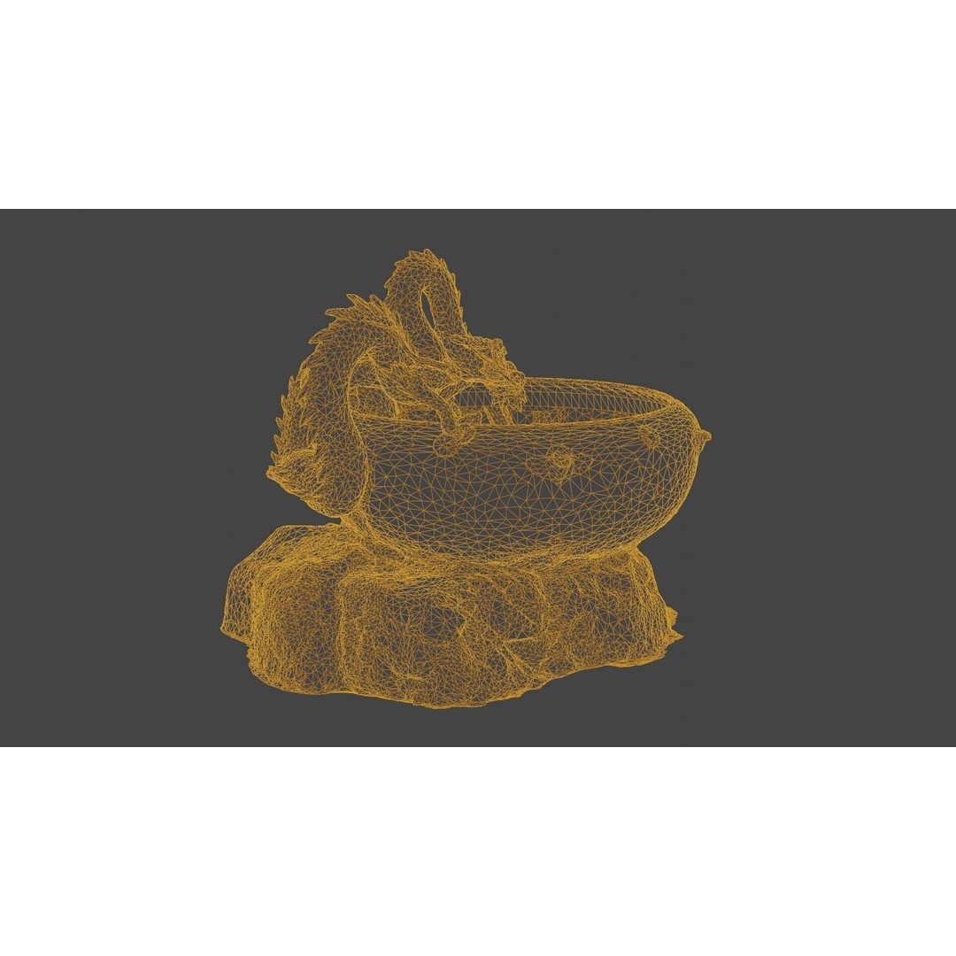 Japanese Dragon Fountain 3D Model – Low Poly PBR Architectural Asset, Blender - View 30