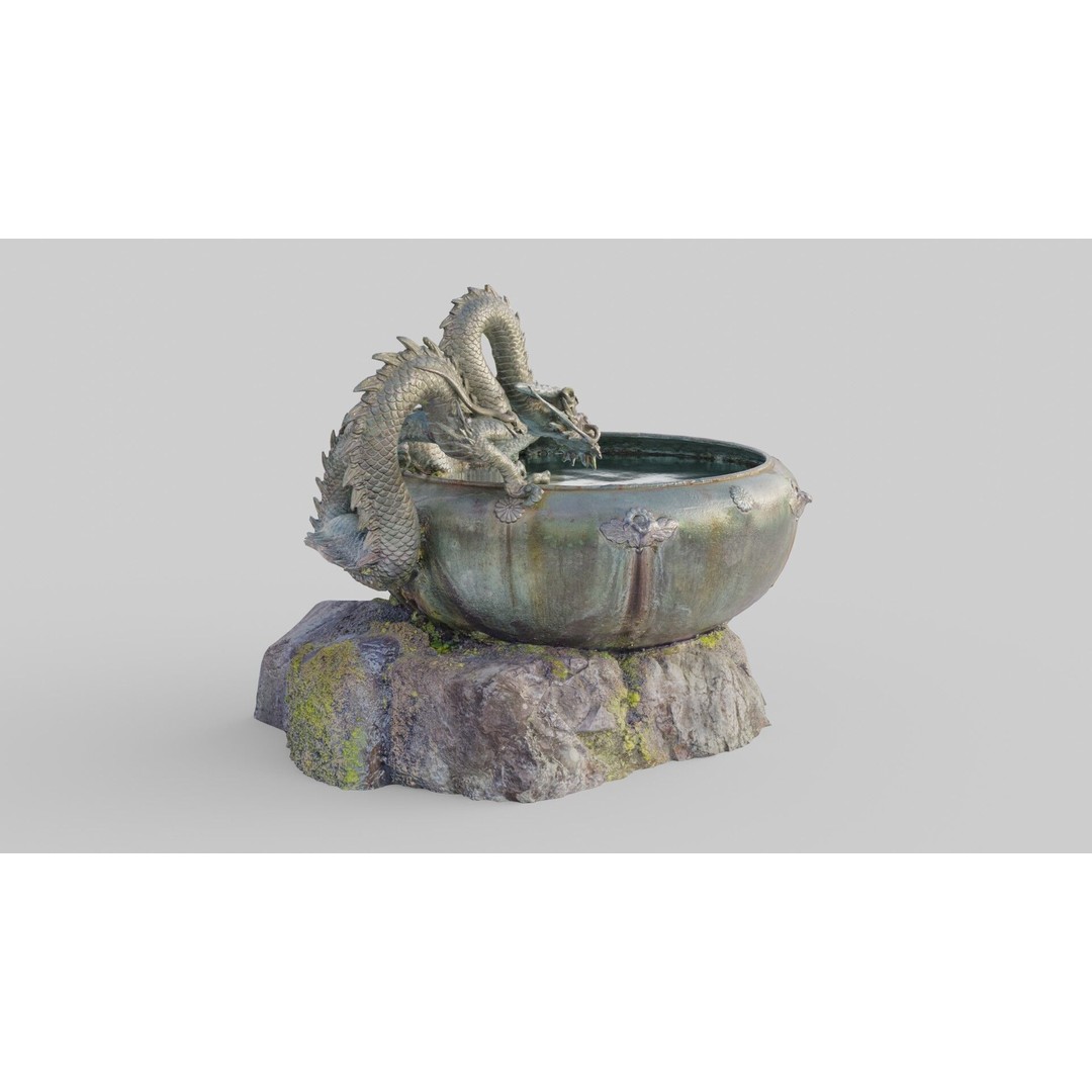 Japanese Dragon Fountain 3D Model – Low Poly PBR Architectural Asset, Blender - View 31