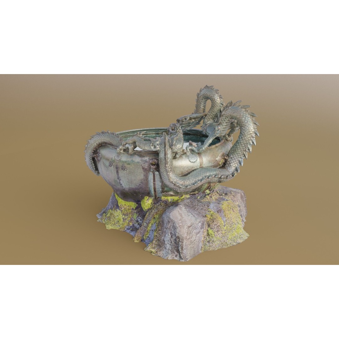 Japanese Dragon Fountain 3D Model – Low Poly PBR Architectural Asset, Blender - View 4