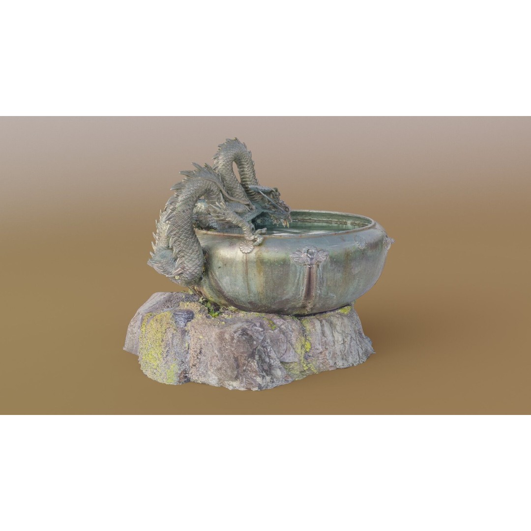 Japanese Dragon Fountain 3D Model – Low Poly PBR Architectural Asset, Blender - View 5