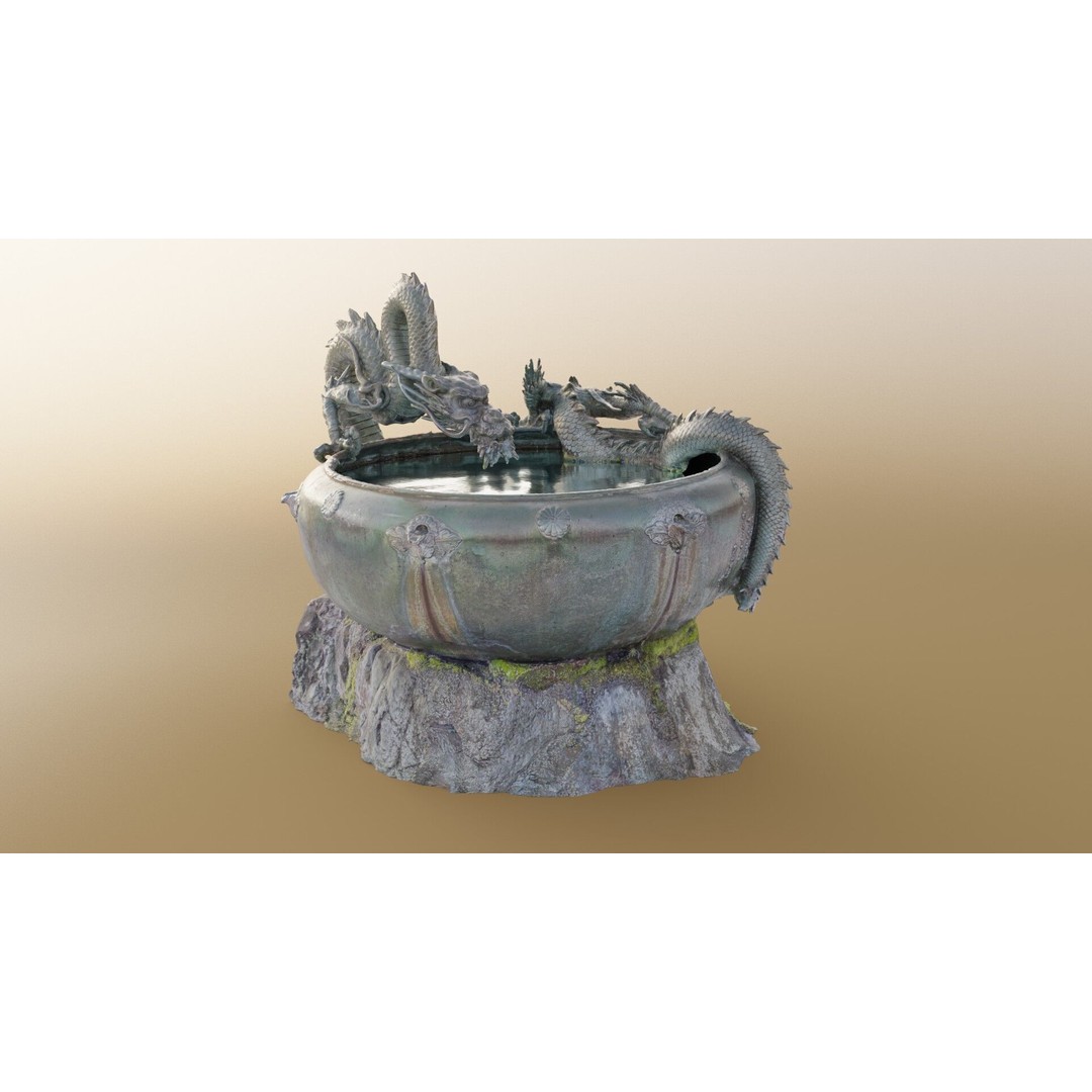 Japanese Dragon Fountain 3D Model – Low Poly PBR Architectural Asset, Blender - View 6