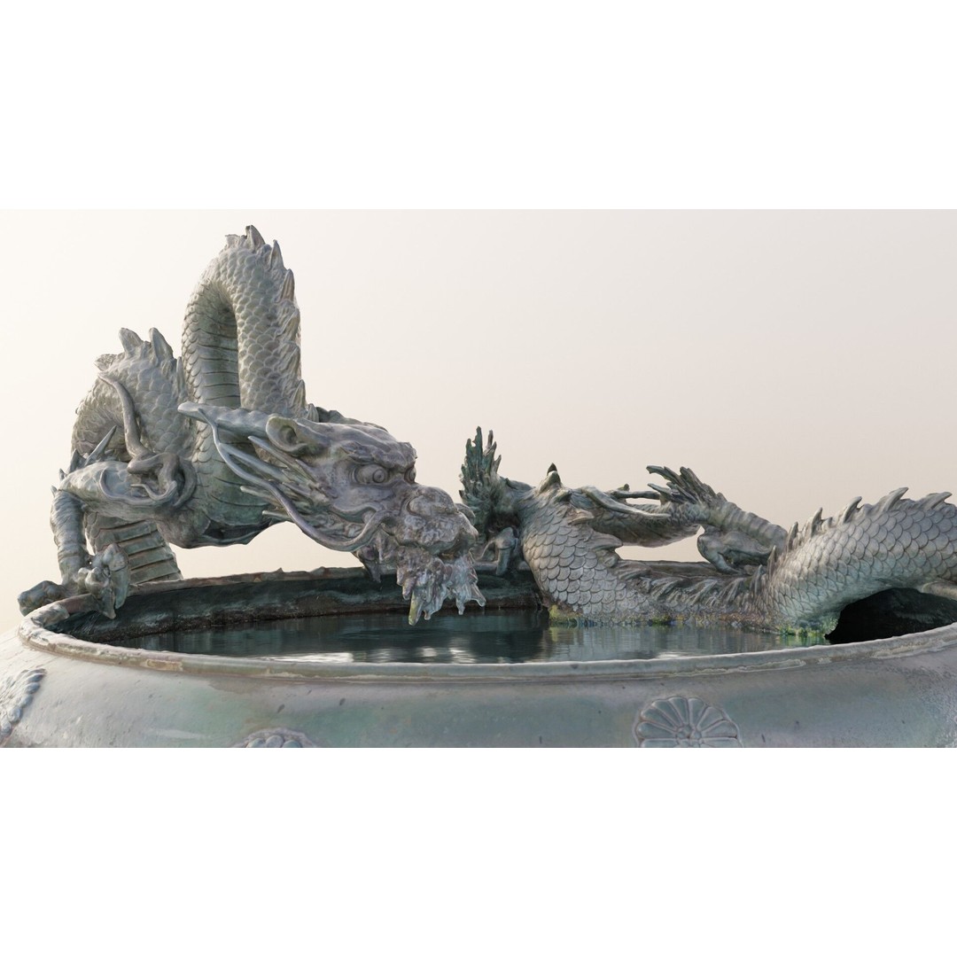 Japanese Dragon Fountain 3D Model – Low Poly PBR Architectural Asset, Blender - View 7
