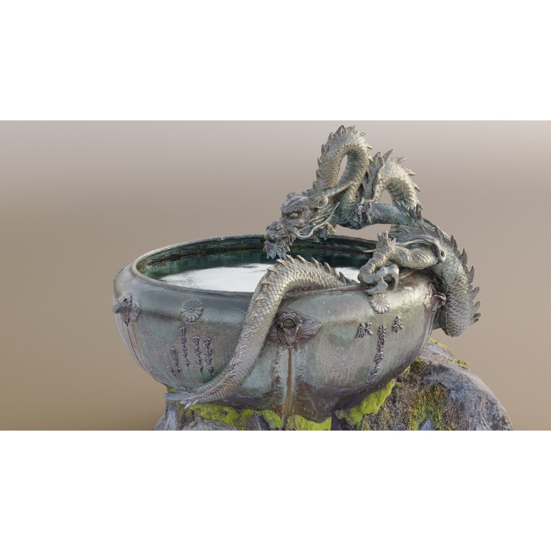Japanese Dragon Fountain 3D Model – Low Poly PBR Architectural Asset, Blender - View 9