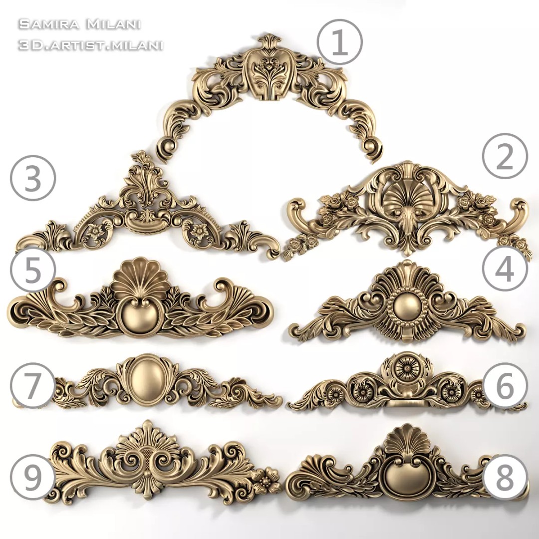 Ornament Pack 1 3D Model – Luxury Carved Decoration, FBX, STL, OBJ