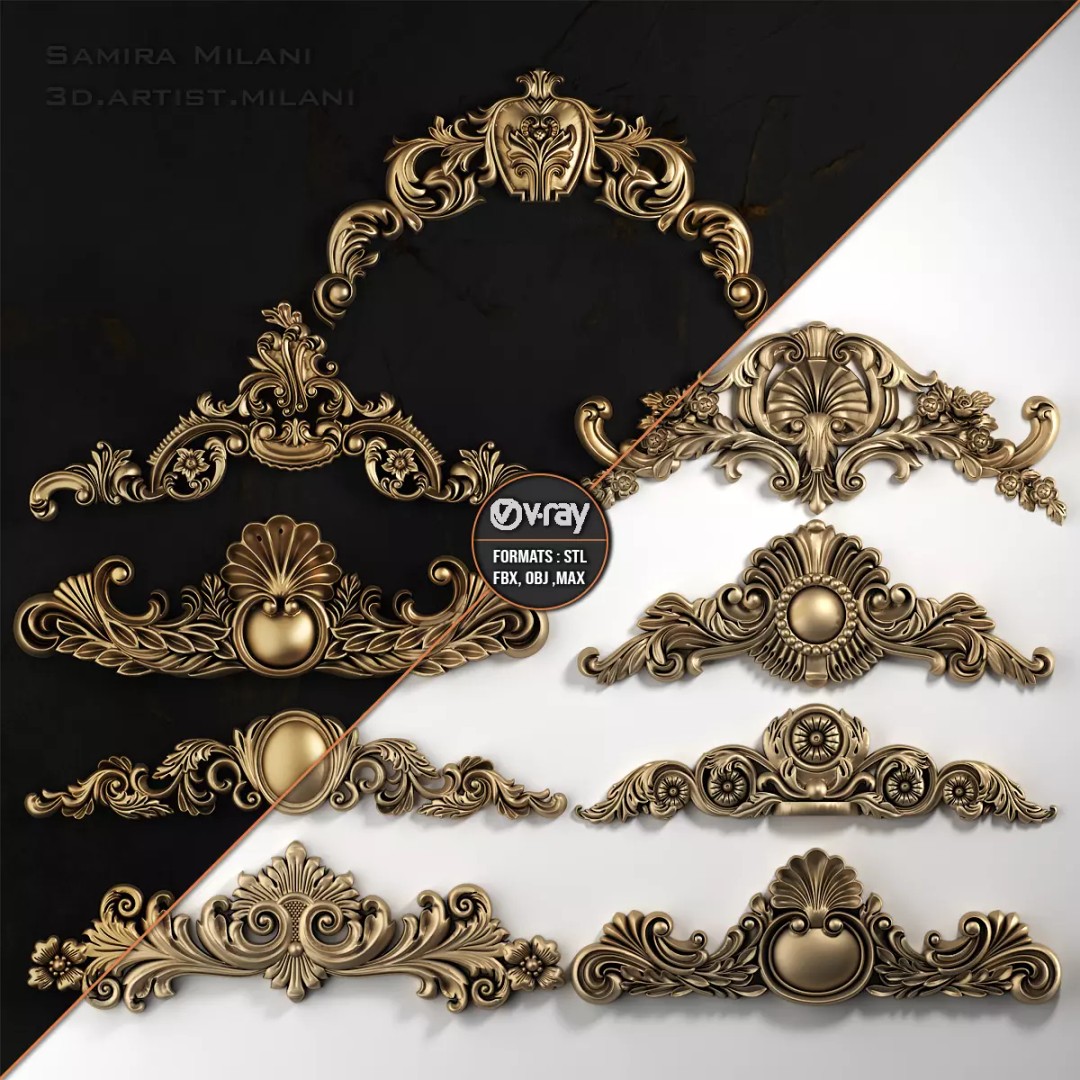 Ornament Pack 1 3D Model – Luxury Carved Decoration, FBX, STL, OBJ - View 2