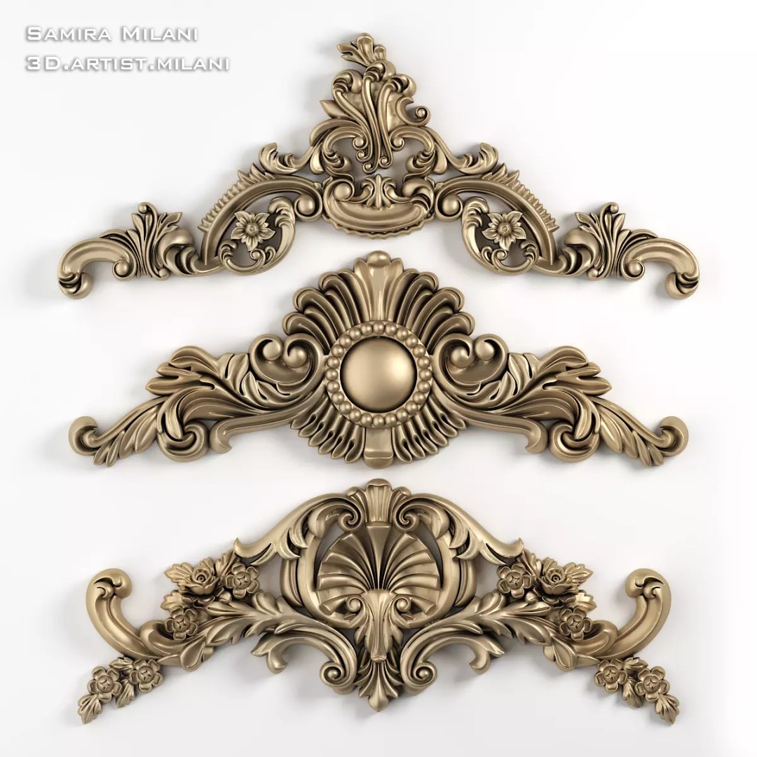 Ornament Pack 1 3D Model – Luxury Carved Decoration, FBX, STL, OBJ - View 5