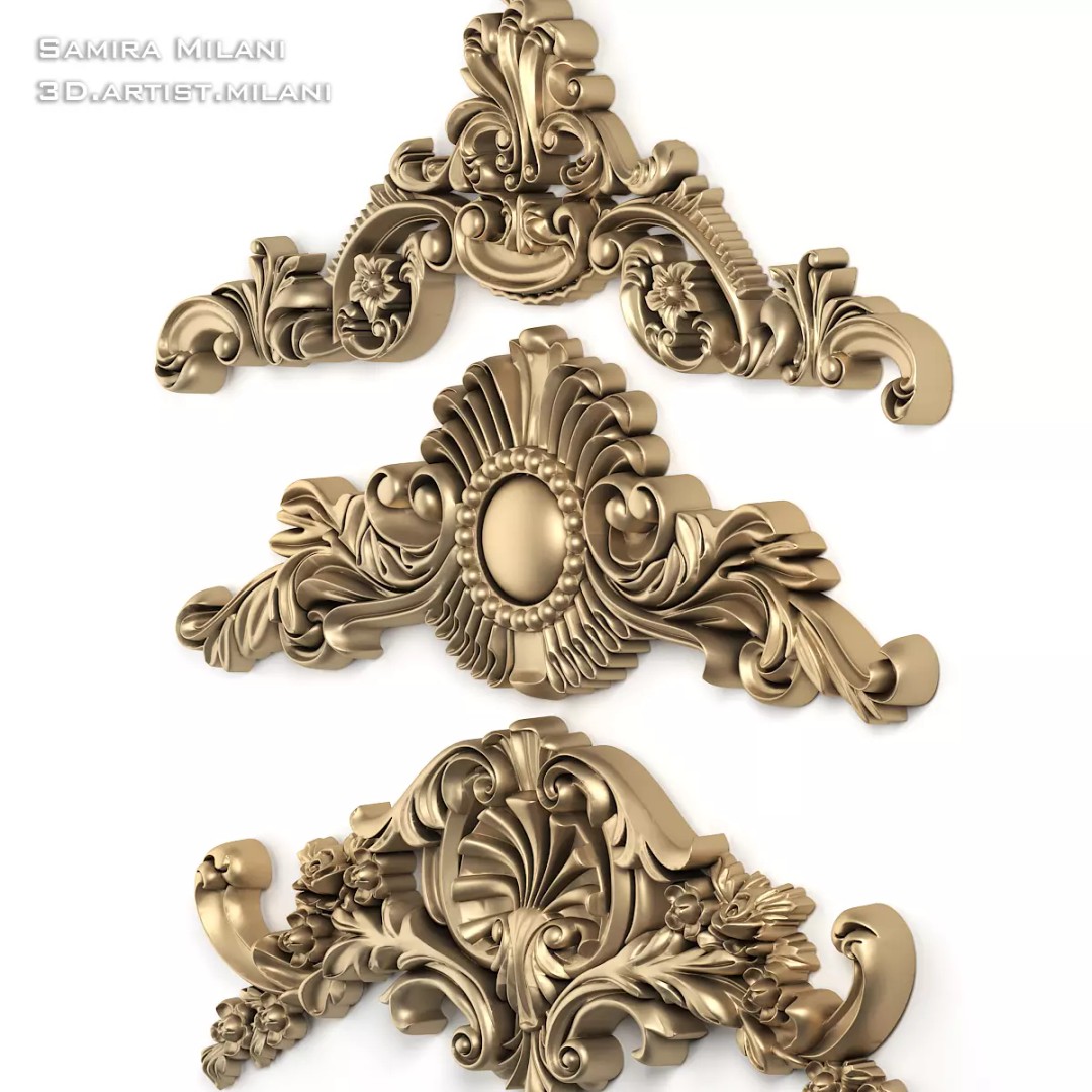 Ornament Pack 1 3D Model – Luxury Carved Decoration, FBX, STL, OBJ - View 6