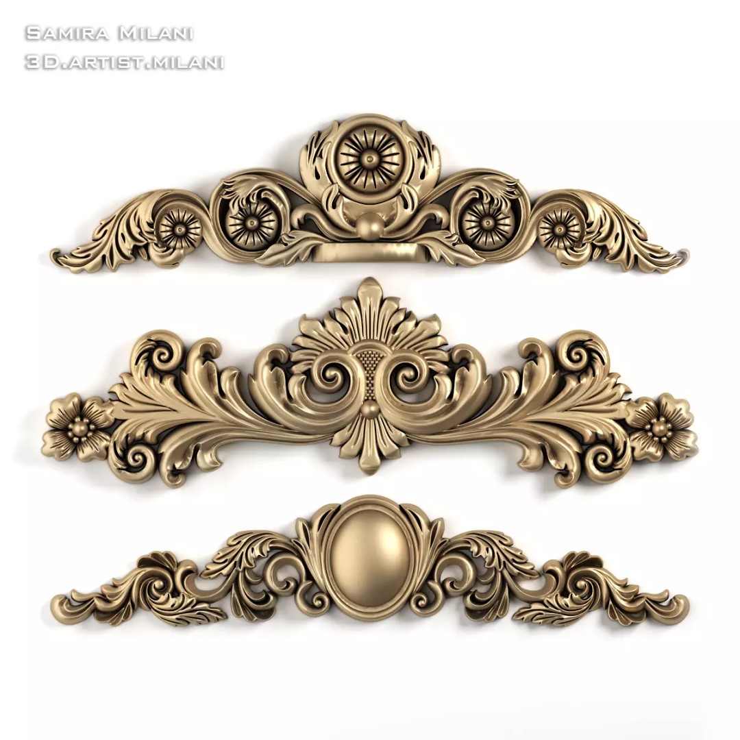 Ornament Pack 1 3D Model – Luxury Carved Decoration, FBX, STL, OBJ - View 7