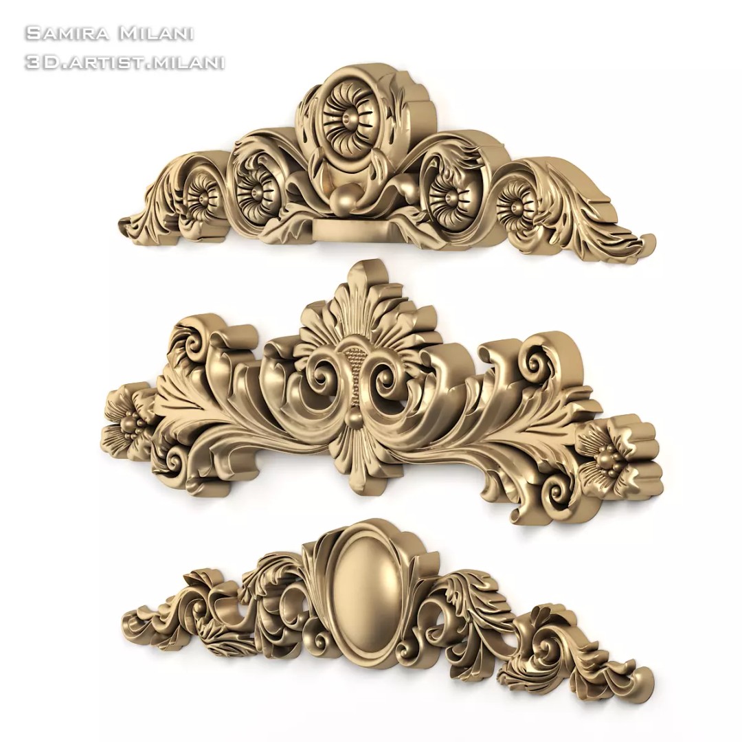 Ornament Pack 1 3D Model – Luxury Carved Decoration, FBX, STL, OBJ - View 8