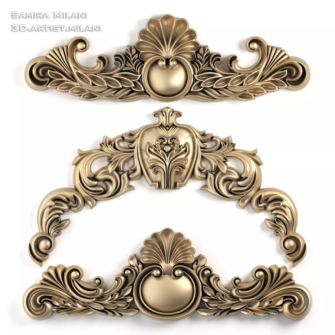 Ornament Pack 1 3D Model – Luxury Carved Decoration, FBX, STL, OBJ - View 9