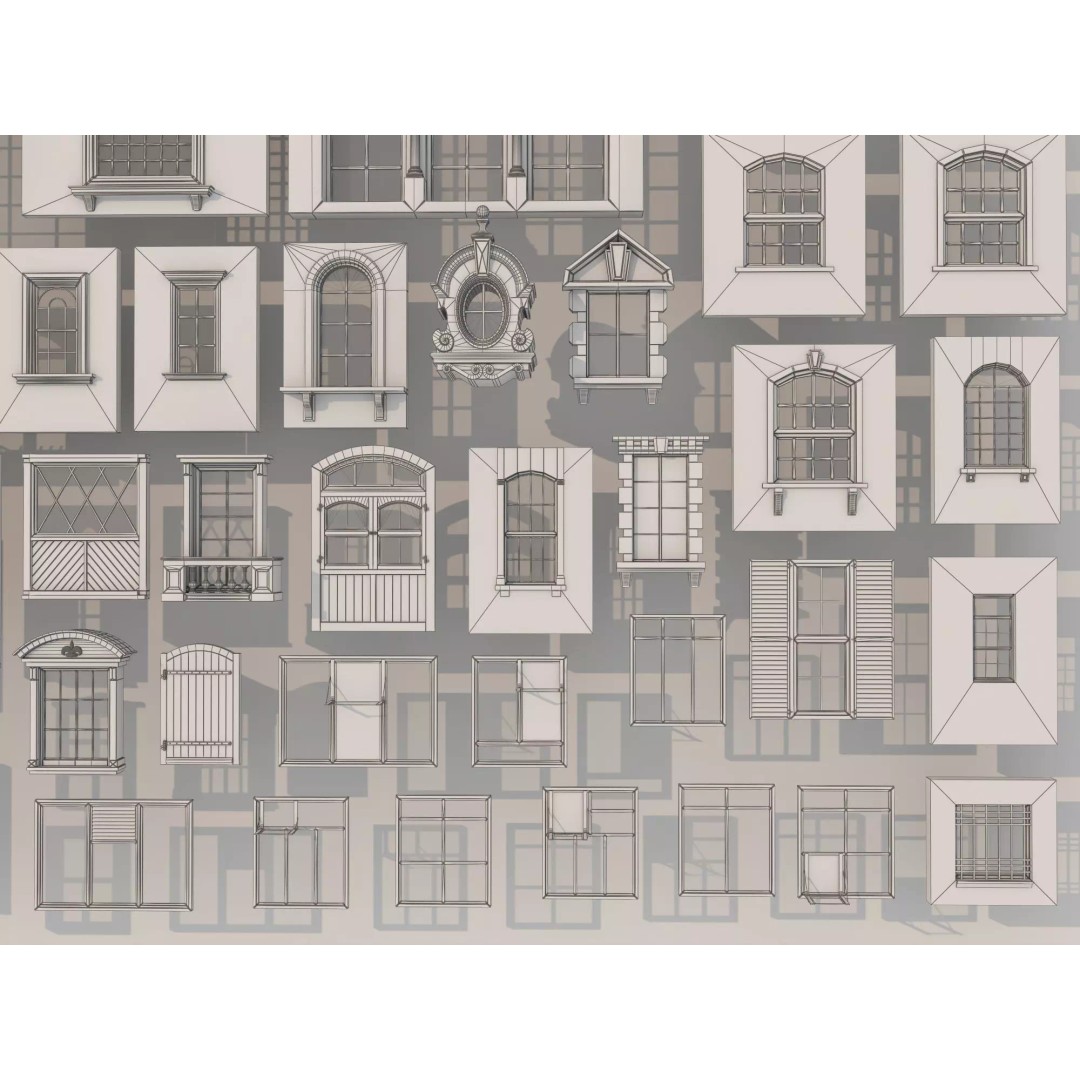 European Style Window Set 3D Model – Low Poly Modular Architecture