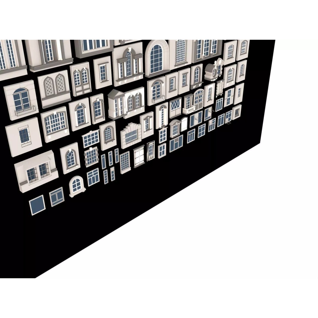 European Style Window Set 3D Model – Low Poly Modular Architecture - View 10