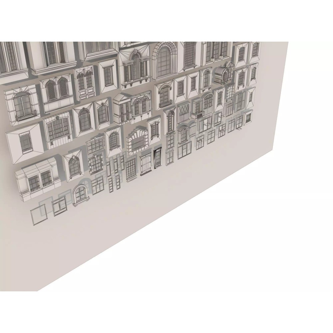 European Style Window Set 3D Model – Low Poly Modular Architecture - View 11