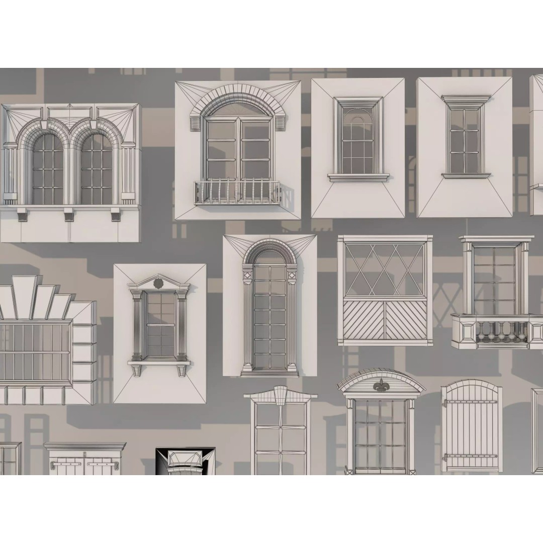 European Style Window Set 3D Model – Low Poly Modular Architecture - View 18