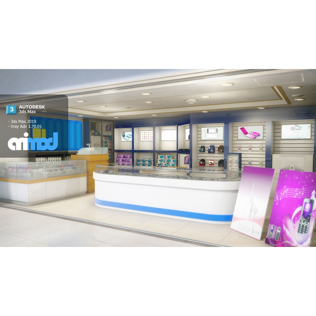 Taiwan Mobile Phone Shop 3D Model – Modern Interior Store Asset, FBX - View 3