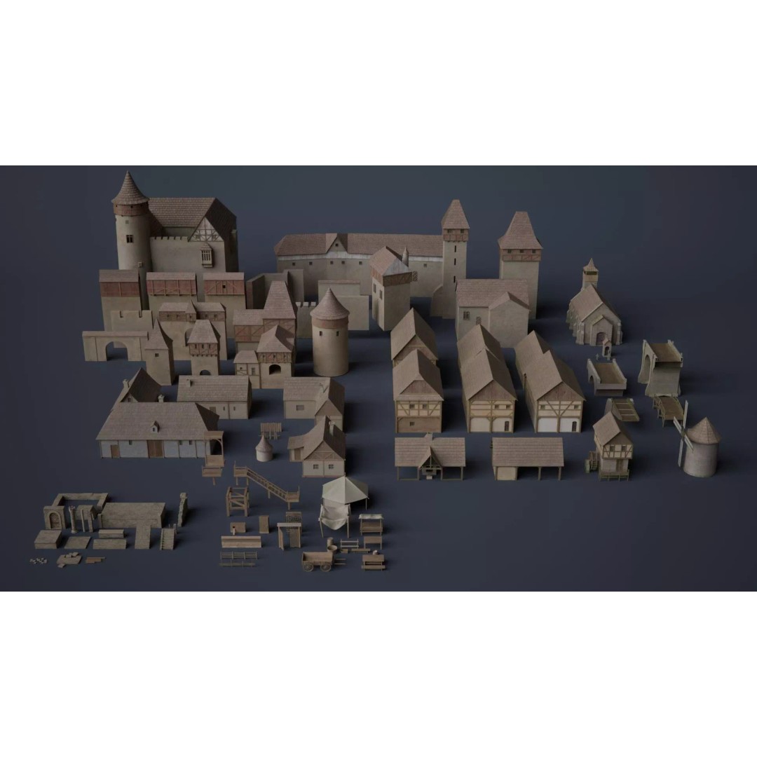 Medieval Castle 3D Model – Low Poly Game Asset, PBR Textures, FBX - View 2