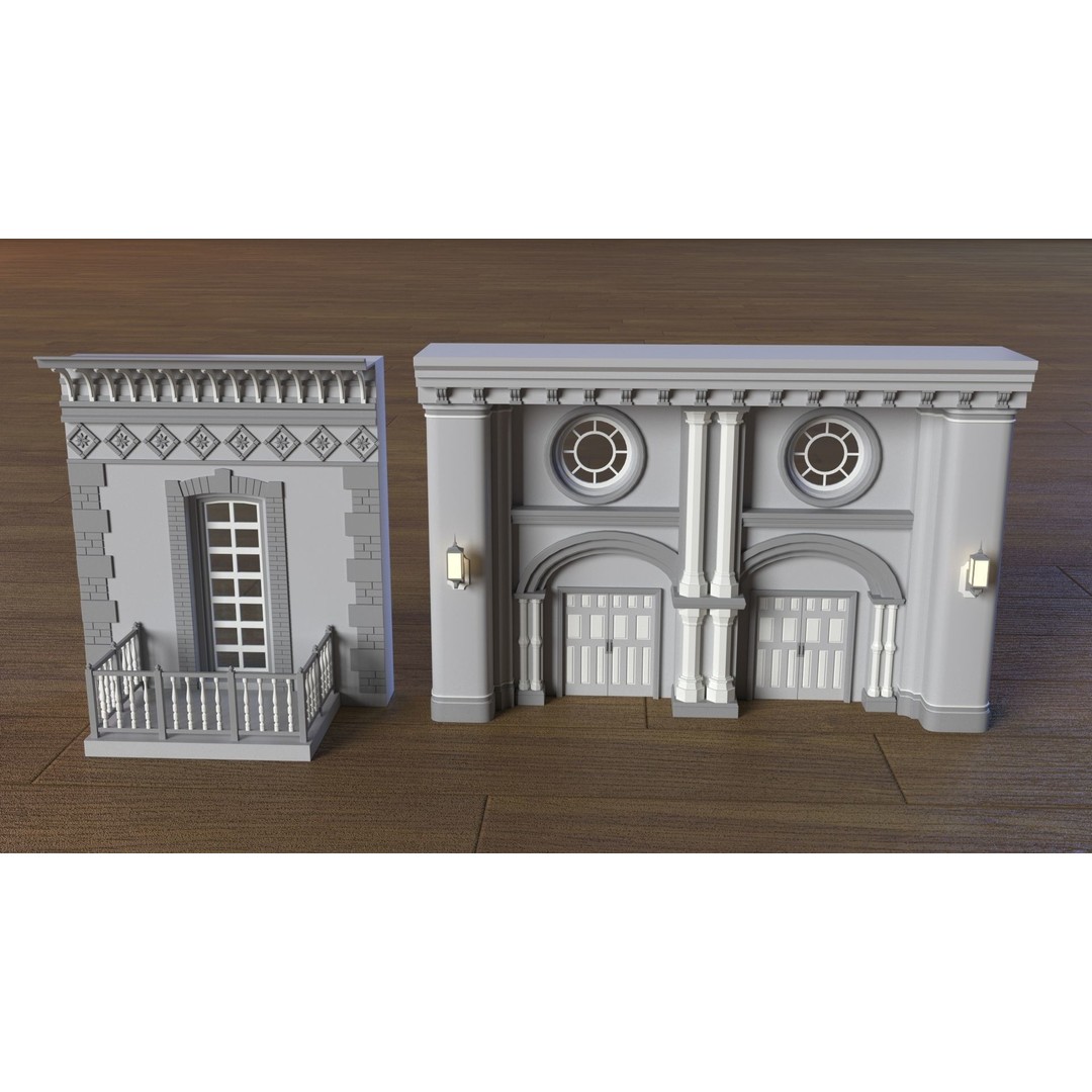 Building Facade 3D Model – Low Poly Architectural Asset, FBX, OBJ - View 10