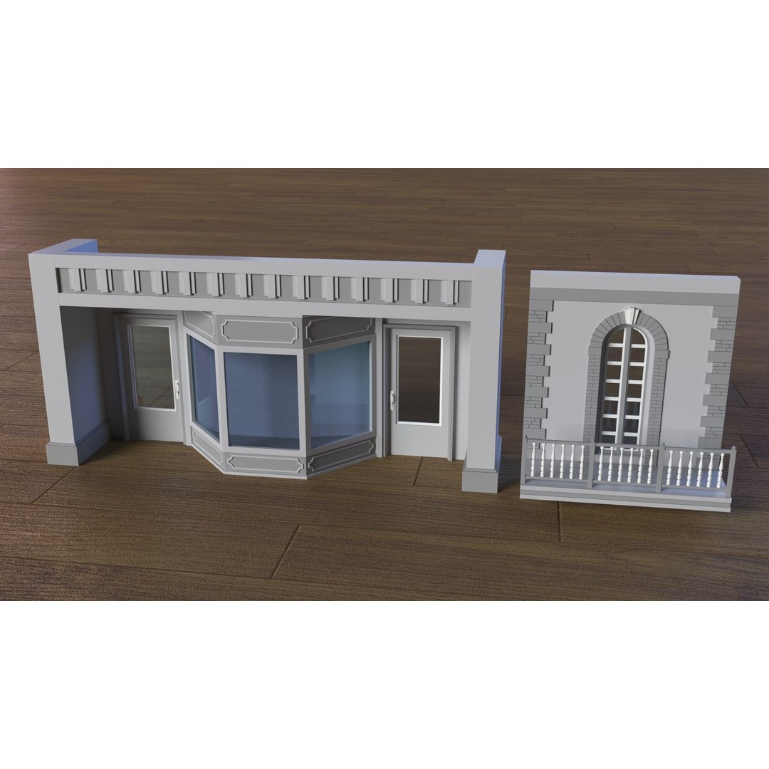 Building Facade 3D Model – Low Poly Architectural Asset, FBX, OBJ - View 13