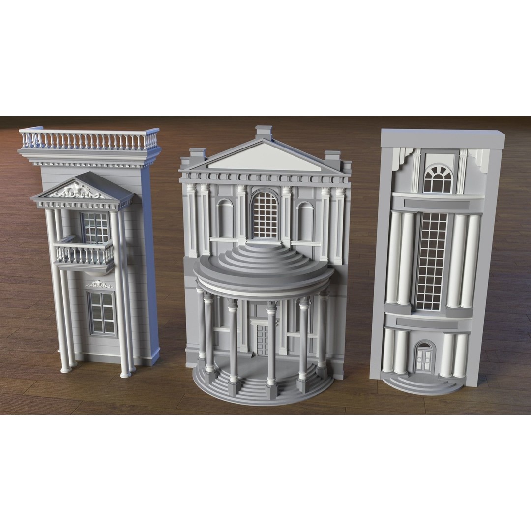 Building Facade 3D Model – Low Poly Architectural Asset, FBX, OBJ - View 7