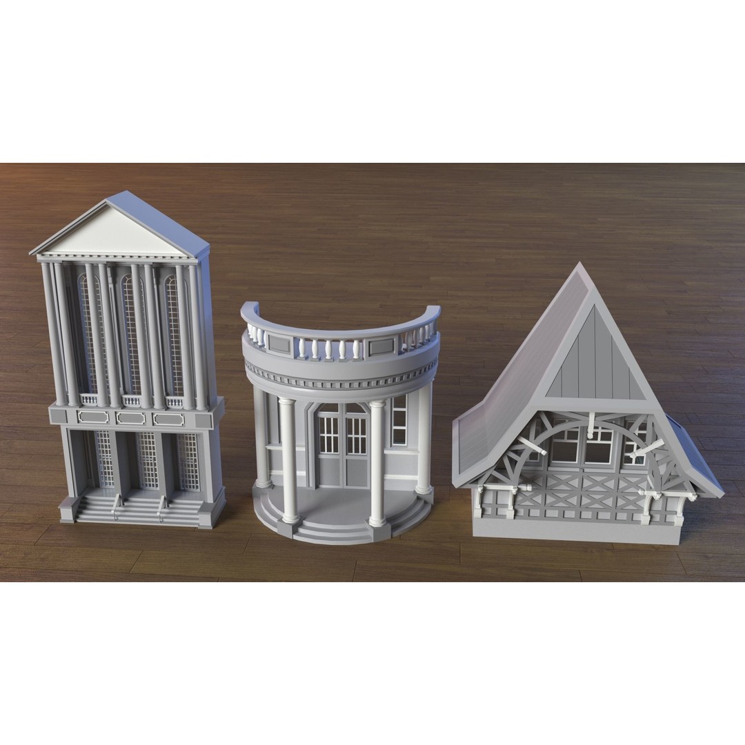 Building Facade 3D Model – Low Poly Architectural Asset, FBX, OBJ - View 9