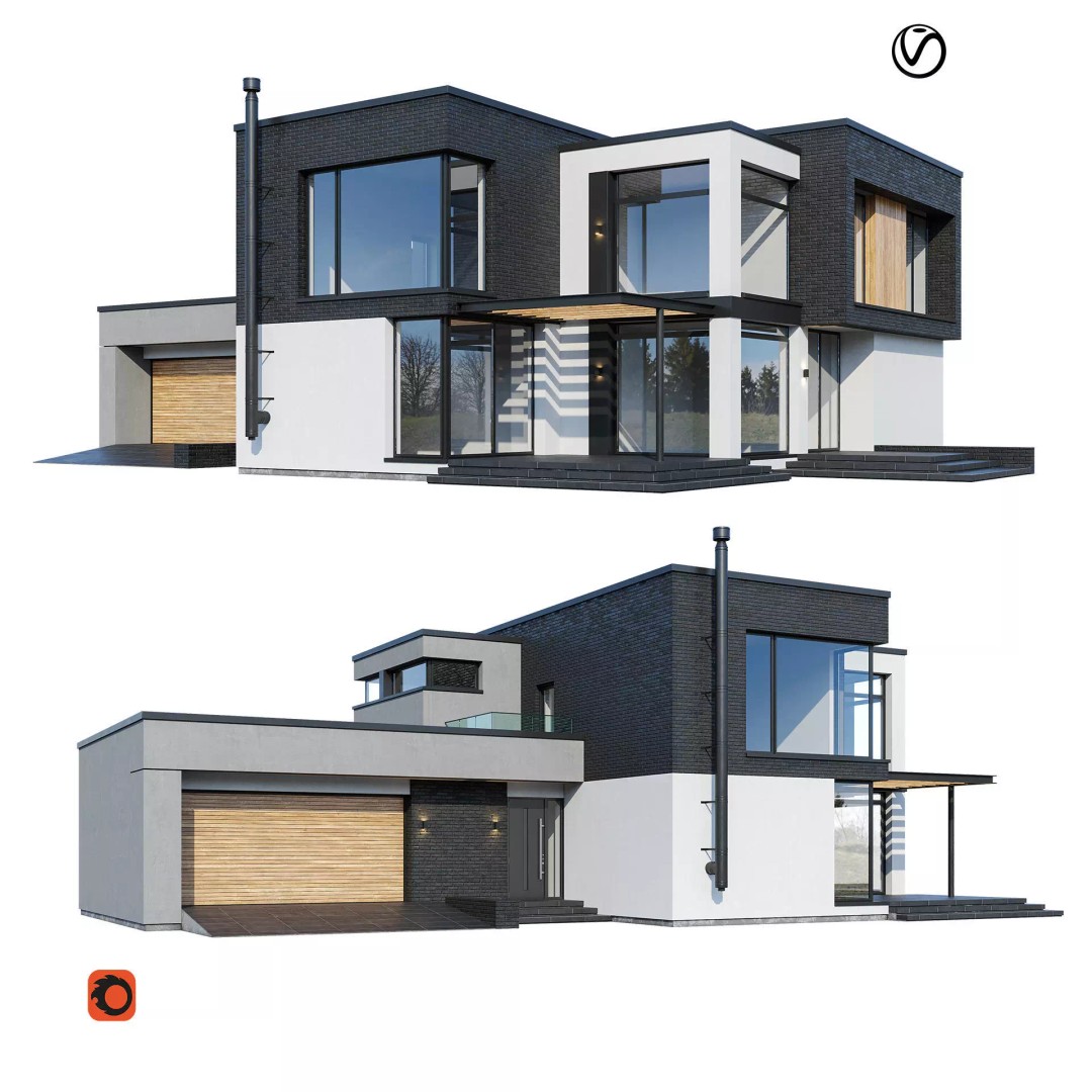 Modern House 3D Model – Architectural Design, FBX & Blender Files - View 2
