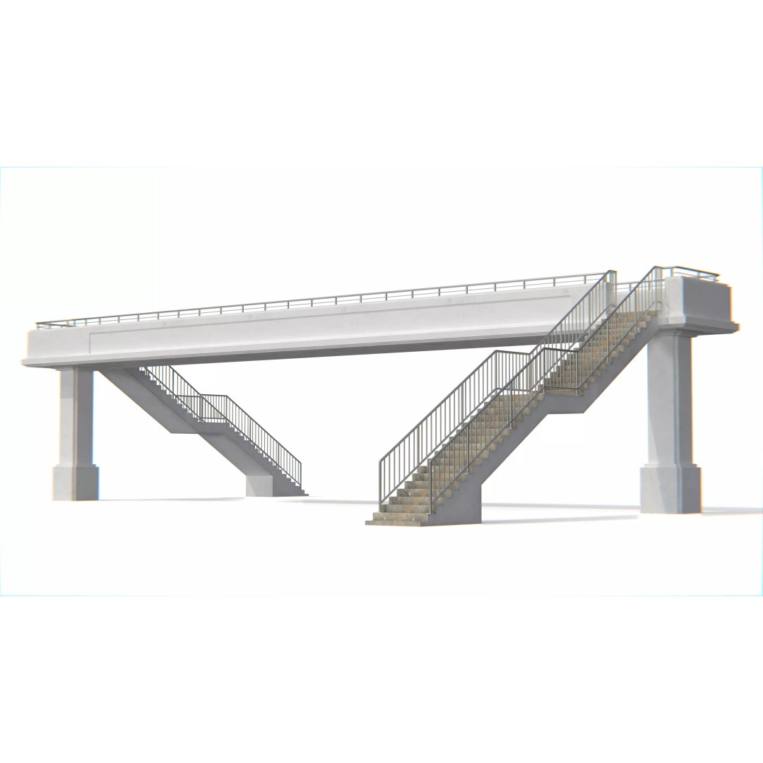 Thai Modular Overpass Bridge 3D Model – Low Poly Pedestrian Asset, FBX, PBR - View 2
